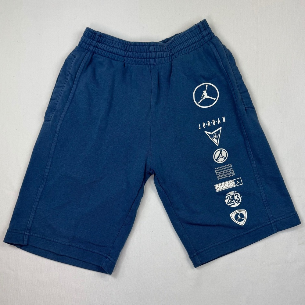 Jordan Multi-Logo Fleece Shorts Blue Men's Small SP16 835913-442